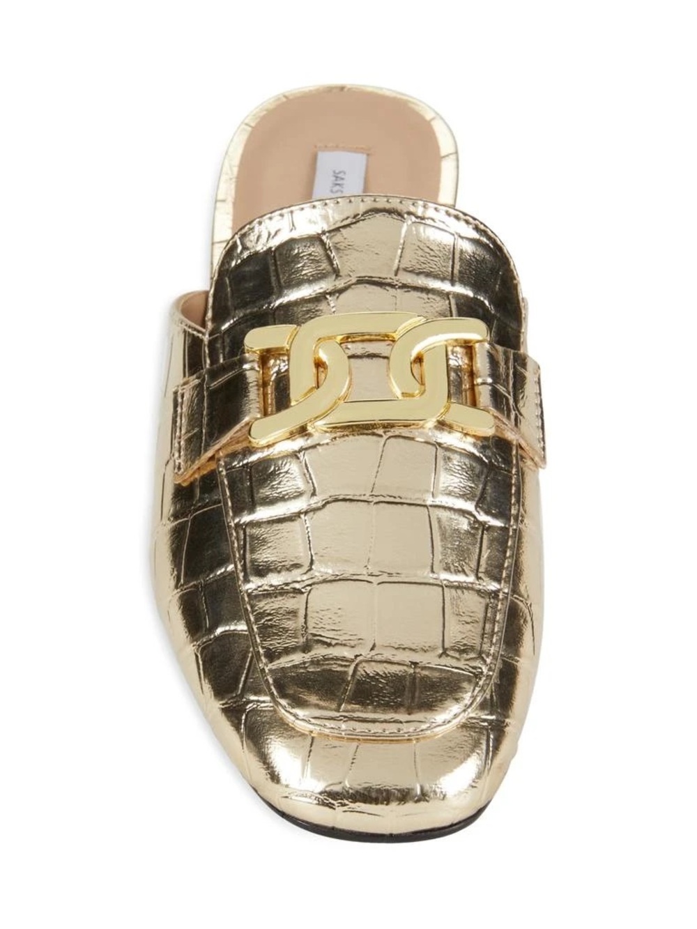Saks Fifth Avenue Gold Croc-Embossed Chain Backless Loafer